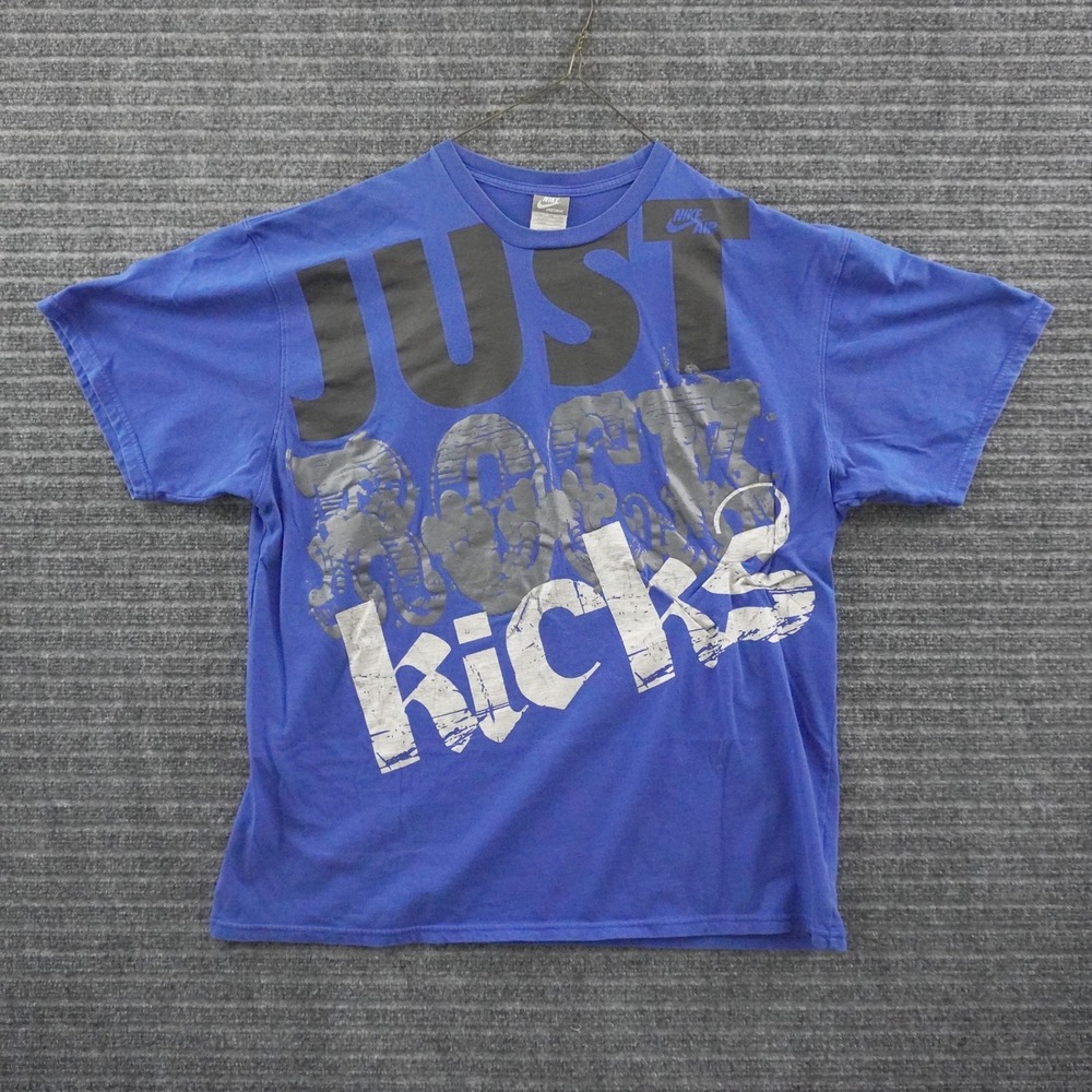 Vintage Y2K Nike Just Rock Kicks T-Shirt Mens XXL Blue Graphic Short Sleeve Tee